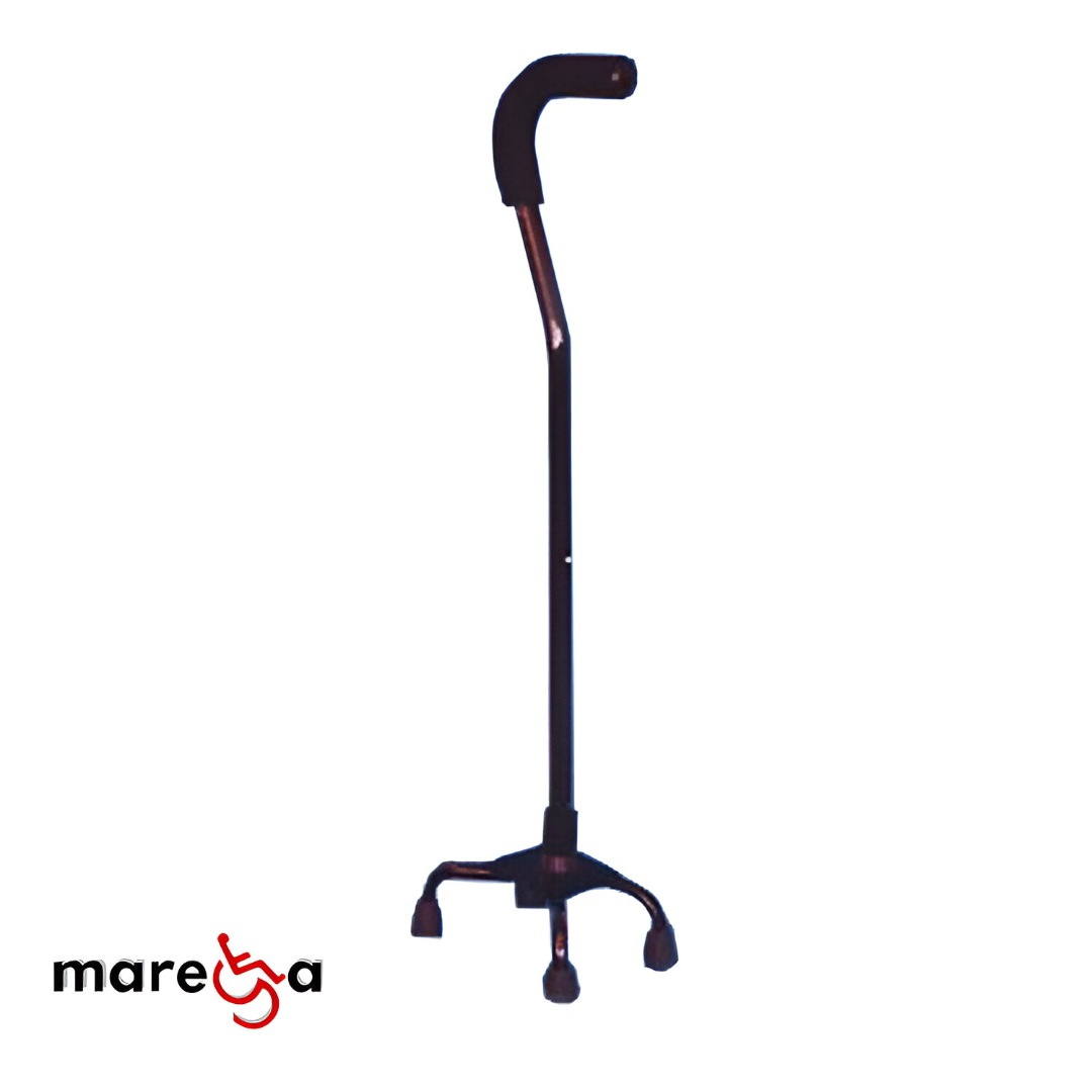 Bastón de 4 apoyos con extensión tipo cuello de ganso de la marca Beracah Medica, con mango ergonómico y base estable.