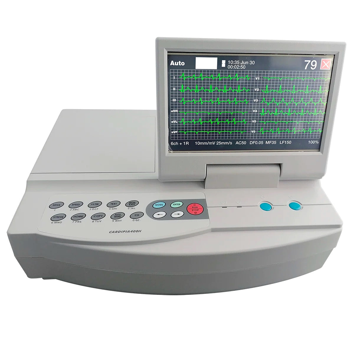 Electrocardiografo de 12 canales Beracah Medica CARDIPIA400R con pantalla táctil plegable de 7 pulgadas a color.