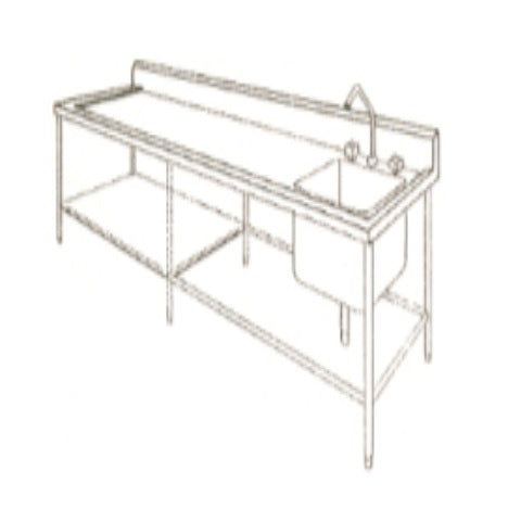 Mesa MSI de 120cm con respaldo y fregadero derecho, diseñada por Beracah Medica para espacios médicos.
