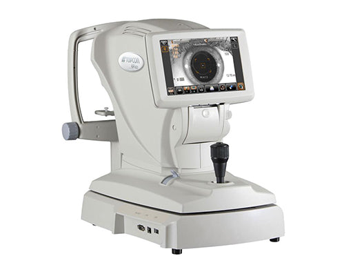 Queratometrómetro automático Beracah Medica KR-800 para oftalmología, muestra el dispositivo con pantalla y accesorios.