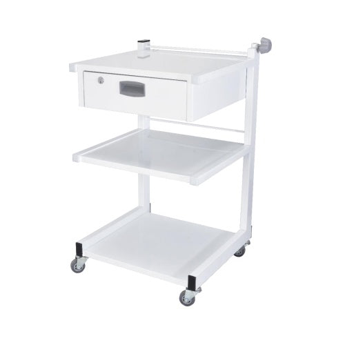 Carro porta equipo MSI de Beracah Médica con acabado esmaltado, dimensiones 47x45x74cm, para transporte y almacenamiento.