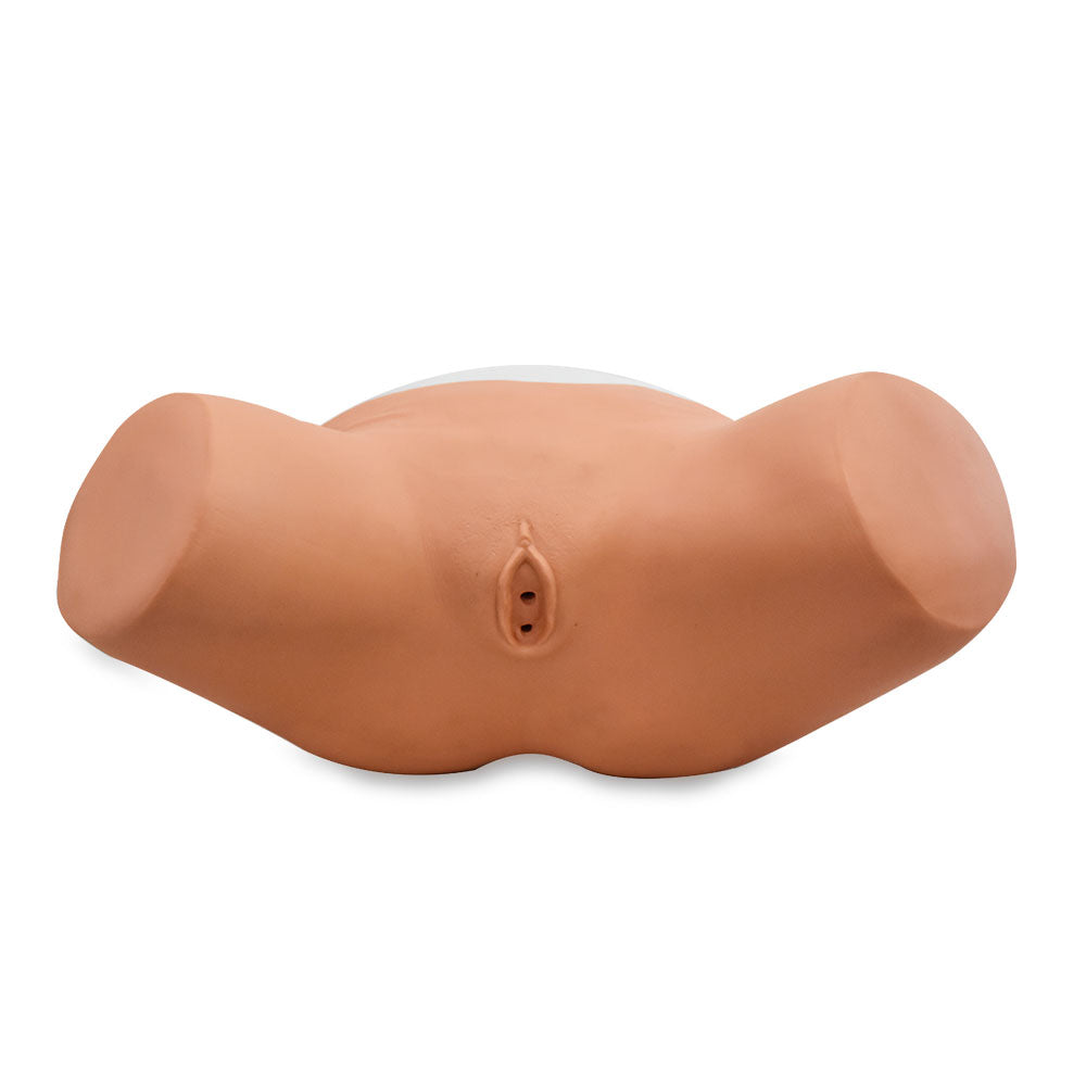 Simulador de cateterización femenino de Beracah Medica para entrenamiento, muestra detalles del modelo en color rosa y con accesorios.