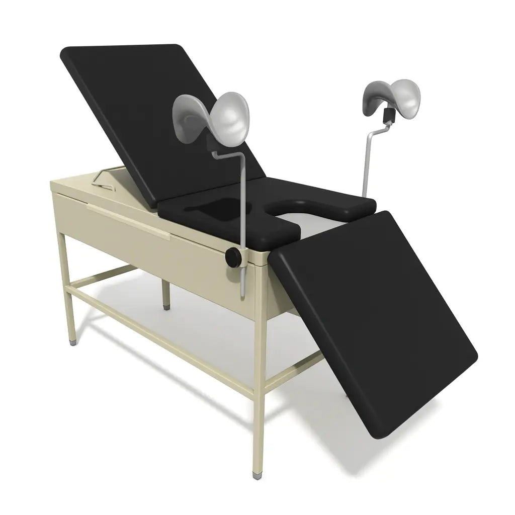 Mesa de exploración universal esmaltada MSI de Beracah Medica, con superficie blanca y estructura resistente para uso clínico.