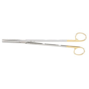 Tijera Metzenbaum curva de 9 pulgadas con inserto de tungsteno MSI de la marca Beracah Medica, herramienta quirúrgica robusta y precisa.