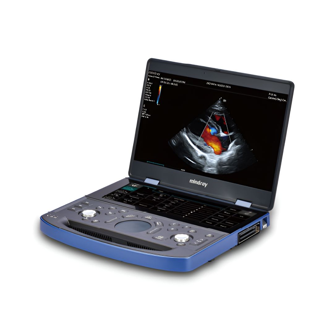 Ultrasonido veterinario portátil Beracah Medica sin transductores en color gris y pantalla digital.