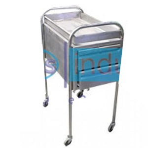Mesa carro anestesiólogo MSI de acero inoxidable, tamaño 70x44x105 cm, con superficie lisa y estructura robusta en imagen clara.