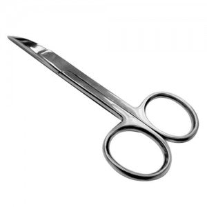Tijeras quirúrgicas agudas curvas de 14 cm de marca Beracah Médica, con filo afilado y diseño ergonómico para cirugías precisas.