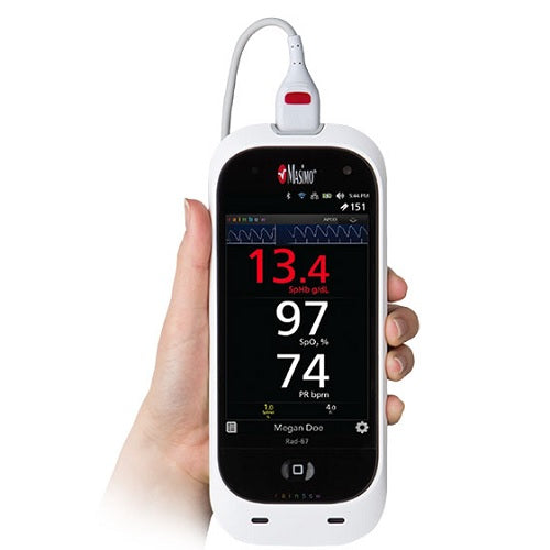 Pulsioxímetro de mano Rad-67 Masimo de Beracah Medica para mediciones de oxígeno en dedo, pantalla digital y diseño compacto