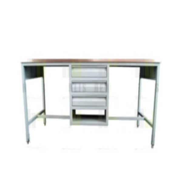 Mesa alta MSI de 230 cm con cajonera central, medida 230x70x90 cm, en madera oscura y superficie lisa