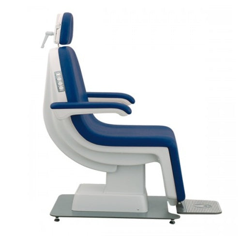 Sillón oftalmológico Beracah Medica Exceller, cómodo y ajustable para exámenes oftalmológicos, con respaldo y reposabrazos.