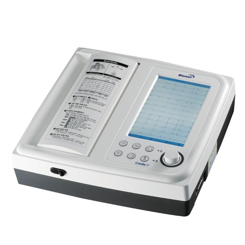 Electrocardiografo de 12 canales Beracah Medica modelo CARDIO7D con pantalla táctil de 7 pulgadas y compatibilidad DICOM.