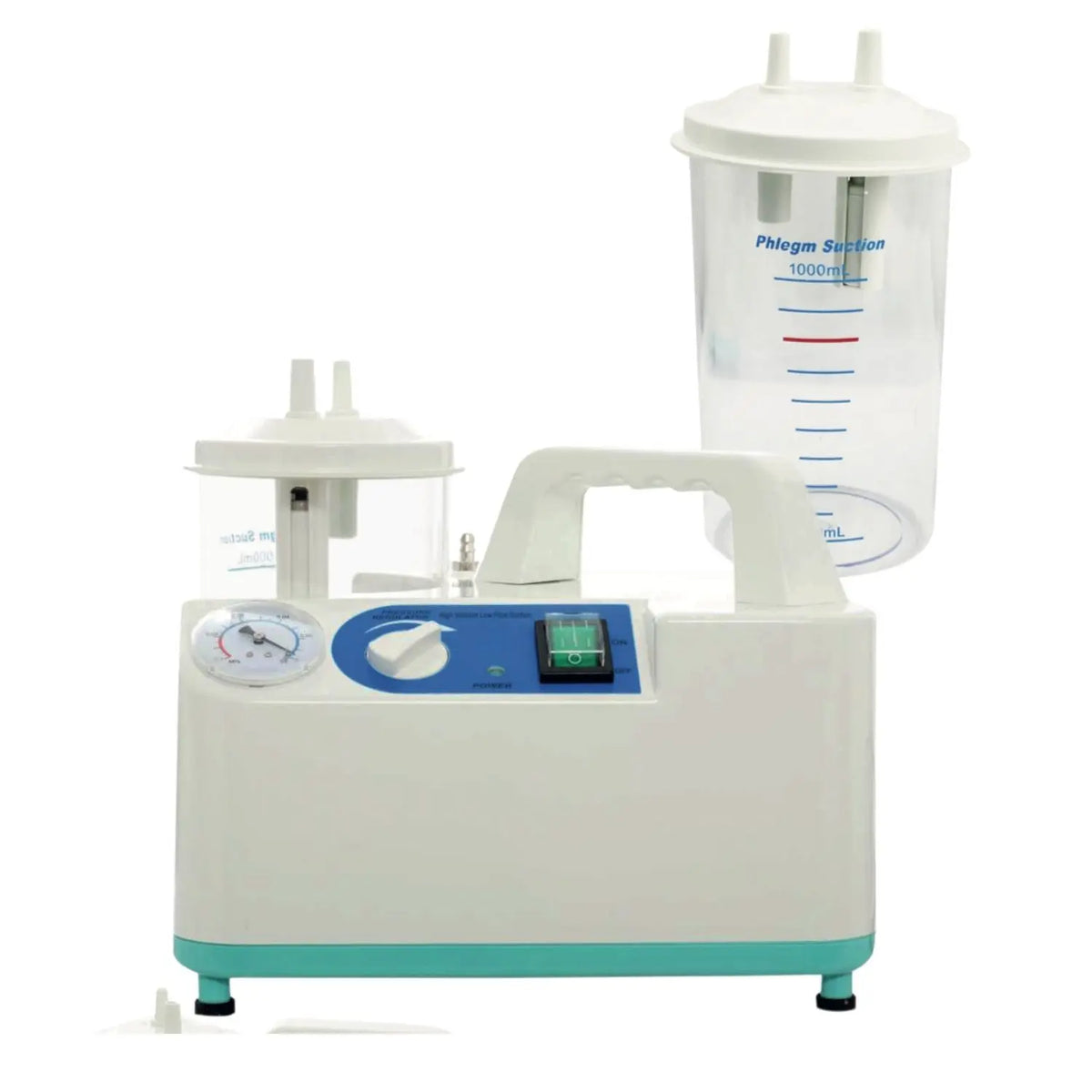 Aspirador de flemas portátil de 1L de la marca Beracah Medica, con boquilla y recipiente transparente para flemas.