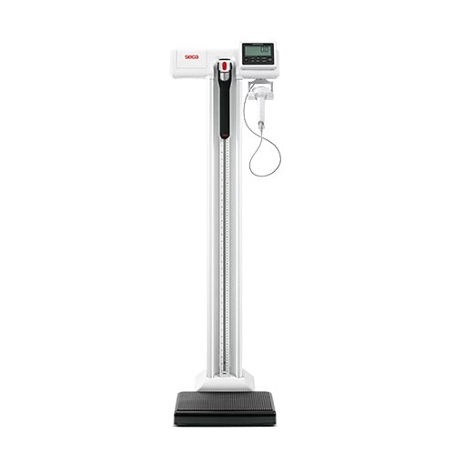 Báscula de columna digital Beracah Médica con doble pantalla y estadímetro digital para medición de altura.