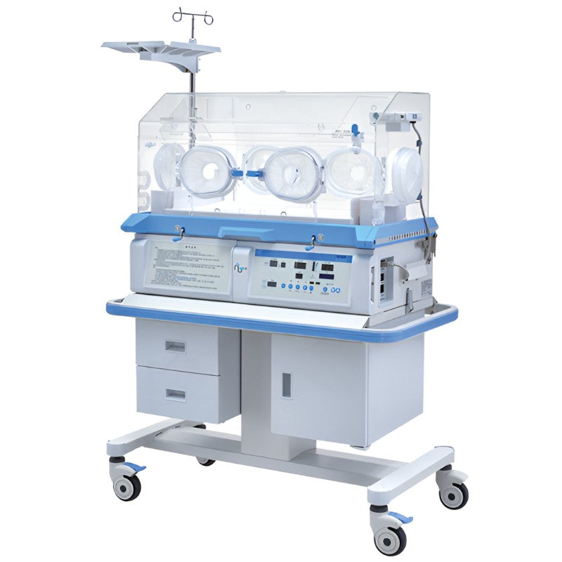 Incubadora térmica neonatal Beracah Medica NK-10B con altura ajustable y gabinete con cajones, incubadora estacionaria para recién nacidos