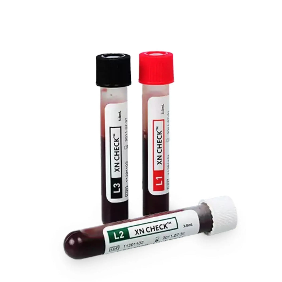 Accesorios de análisis de sangre XN Check 12×3.0ml niveles 1, 2 y 3 de Beracah Medica en envases de 3 ml.