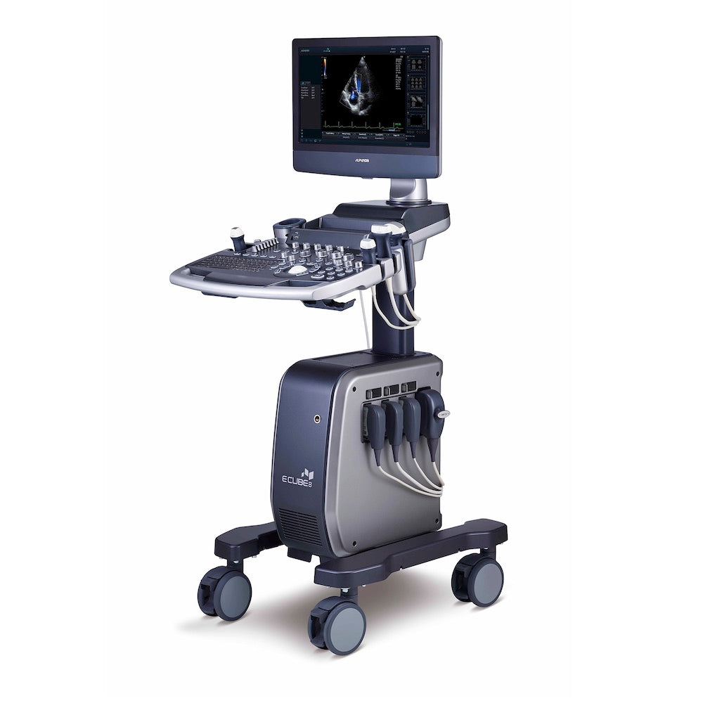Monitor de ultrasonido Doppler color LED de 21.5" ECUBE 8 LE con tres transductores, ultrasonidos de gabinete Beracah Medica.