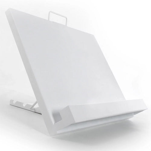 Atril metálico plegable tipo portafolio de Beracah Medica, equipo y mobiliario médico con superficie resistente y diseño compacto