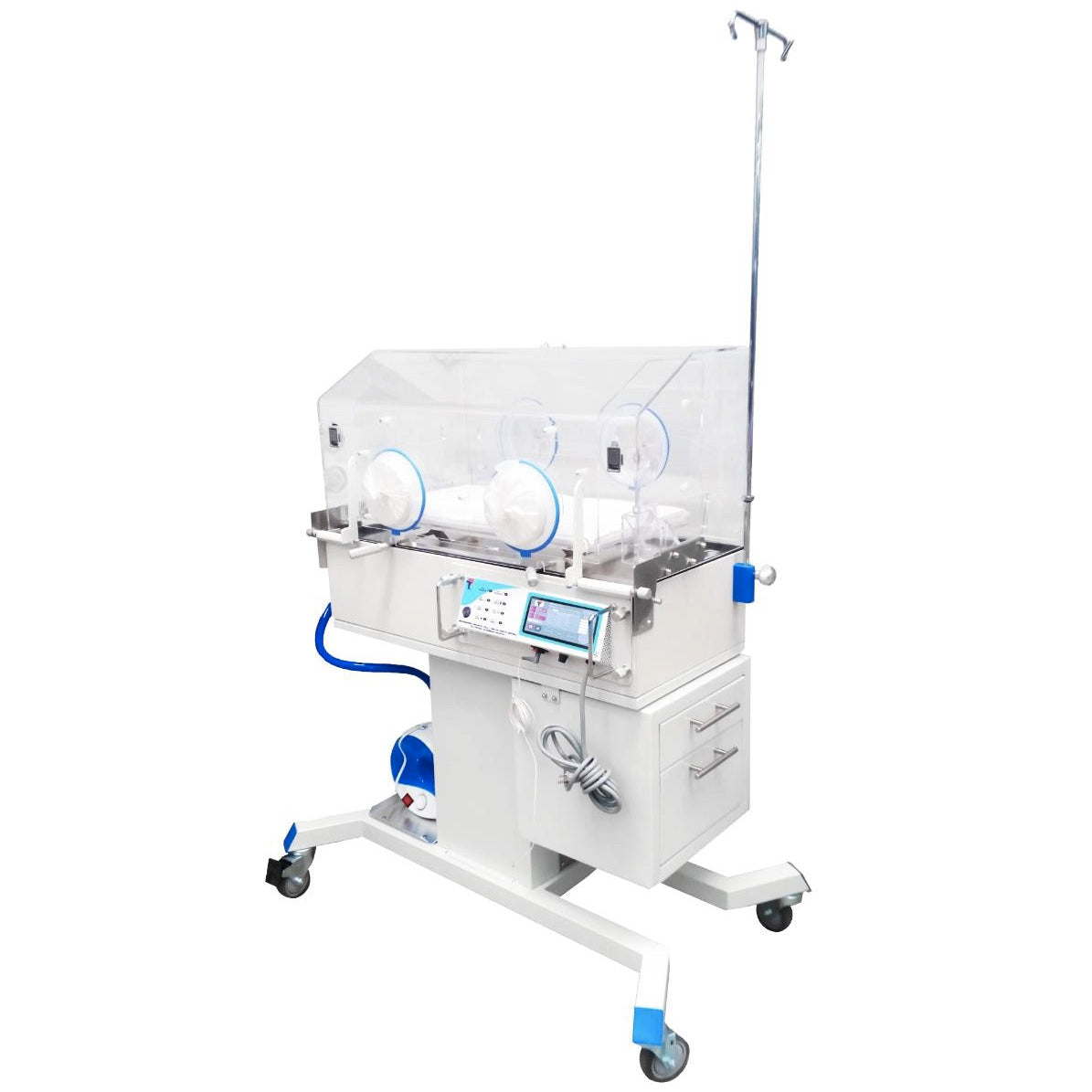 Incubadora infantil servo digital PILLI 1000 SD táctil de TEHSA, diseñada para traslado, con pantalla digital y controles táctiles.