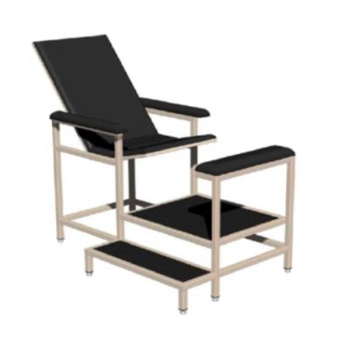 Silla cama esmaltada para donadores y extracción de sangre de la marca Beracah Medica, con asiento cómodo y soporte ajustable