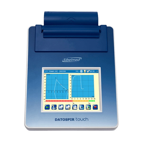 Espirómetro Datospir Touch Easy de Beracah Médica con turbina y software W20 para medición de función pulmonar.