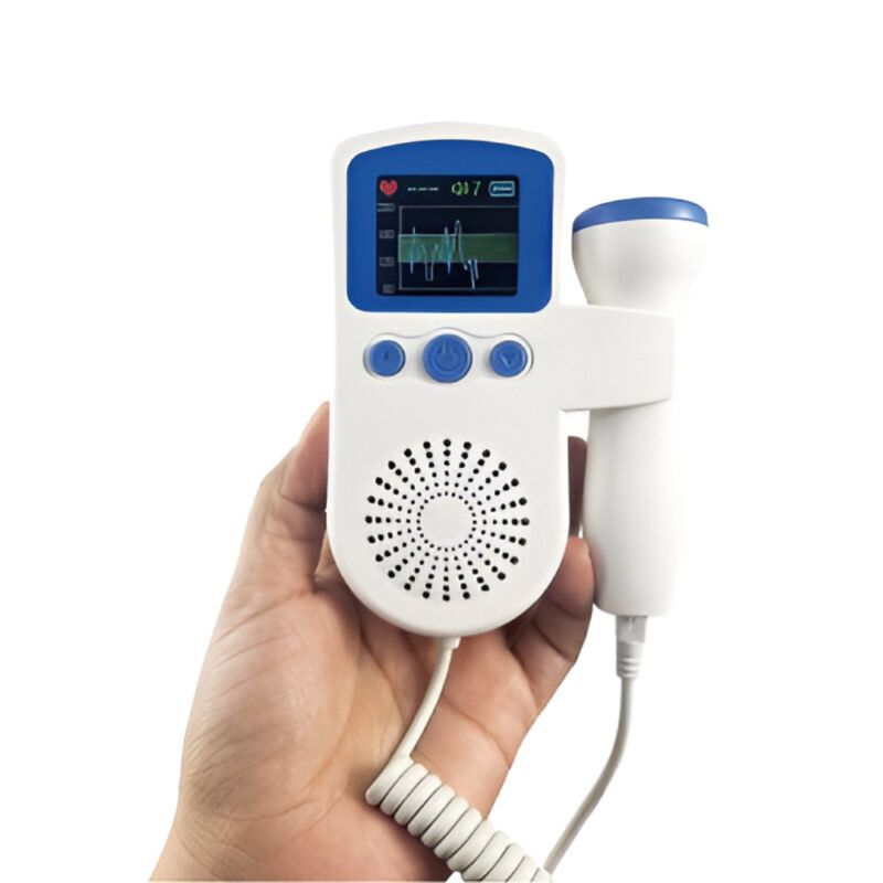 Monitor Doppler fetal portátil Beracah Médica con pantalla LCD, transductor de 2.5 MHz y batería recargable para detección fetal.