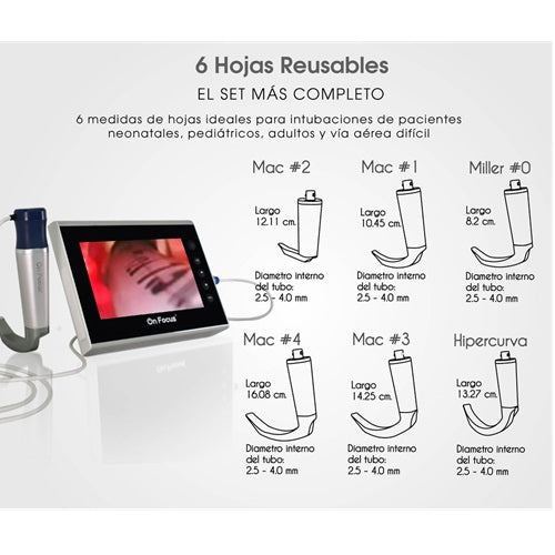 Videolaringoscopio Beracah Medica con 6 hojas reusables, maletín y cargador de pared, dispositivo médico para intubación.