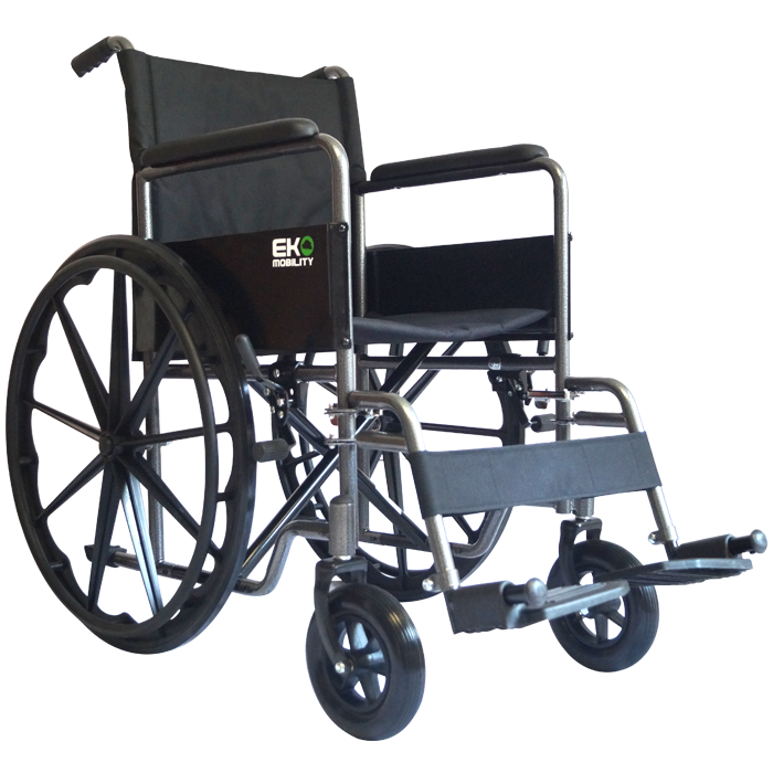 Silla de ruedas estándar de 18 pulgadas, marca Beracah Médica, con estructura esmaltada sólida y ruedas resistentes.