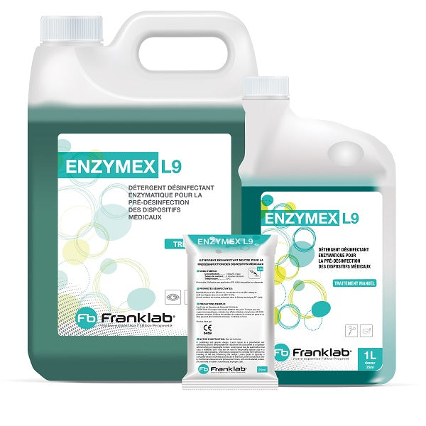 Detergente desinfectante multienzimático Beracah Medica Enzymex L9 para lavado manual de dispositivos médicos, caja con 4 bidones de 5L