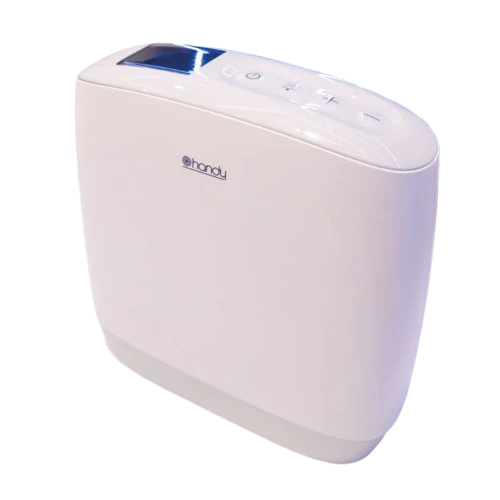 Concentrador de oxígeno portátil Beracah Médica de 3.5 L/min, compacto y con pantalla digital para suministro de oxígeno.