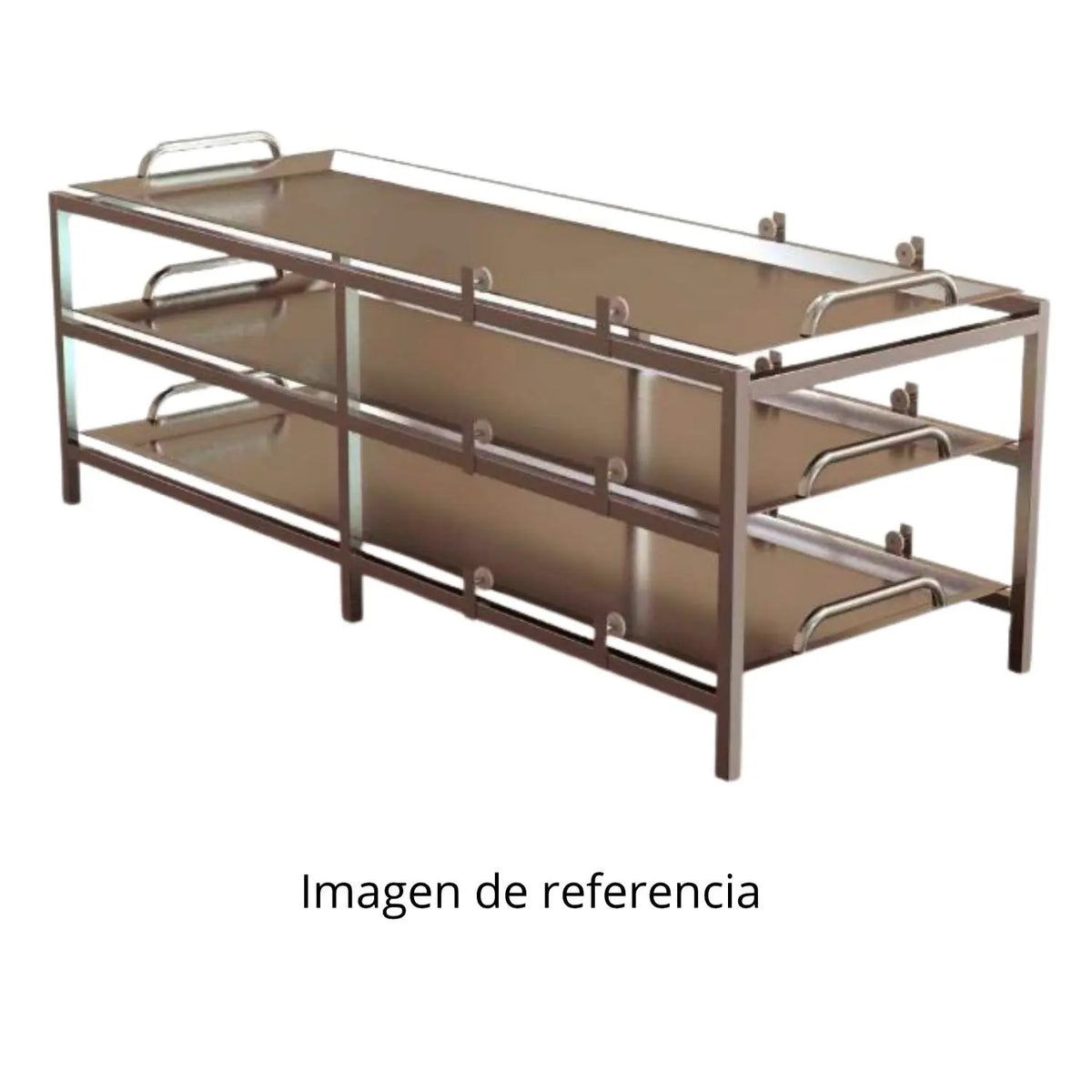 Elevador de cadáveres Beracah Médica con rack de 5 gavetas para almacenamiento y transporte de cuerpos.