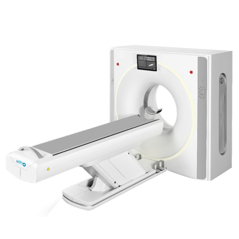 Imagen de un tomógrafo de 64 cortes Beracah Medica modelo MBH-30 en un entorno clínico.