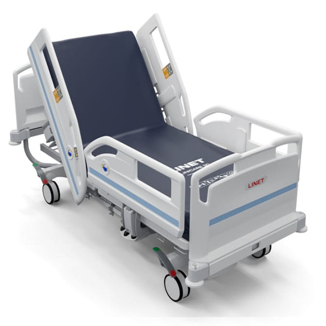 Cama hospitalaria Mod. Essenza 200 con portasueros de aluminio telescópico y colchón pasivo EffectaCare 20