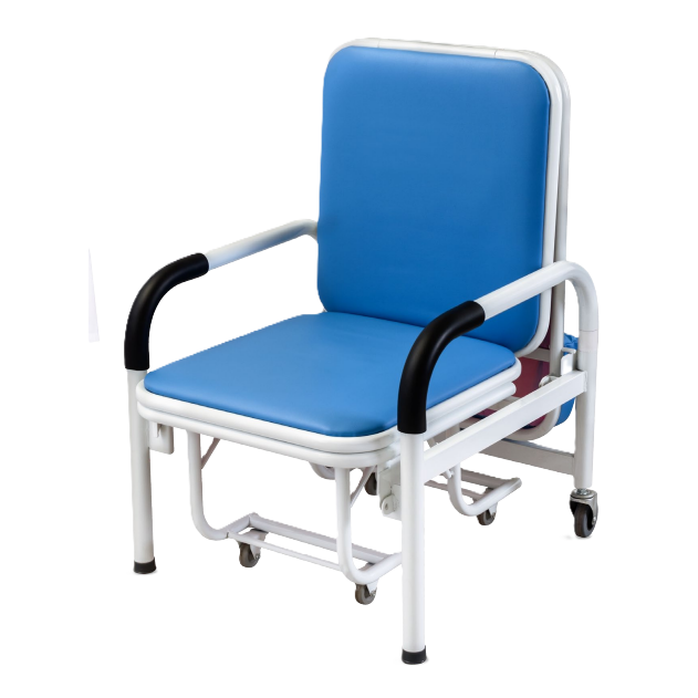 Silla hospitalaria plegable para acompañante de la marca Beracah Medica, con estructura metálica y asiento acolchado.