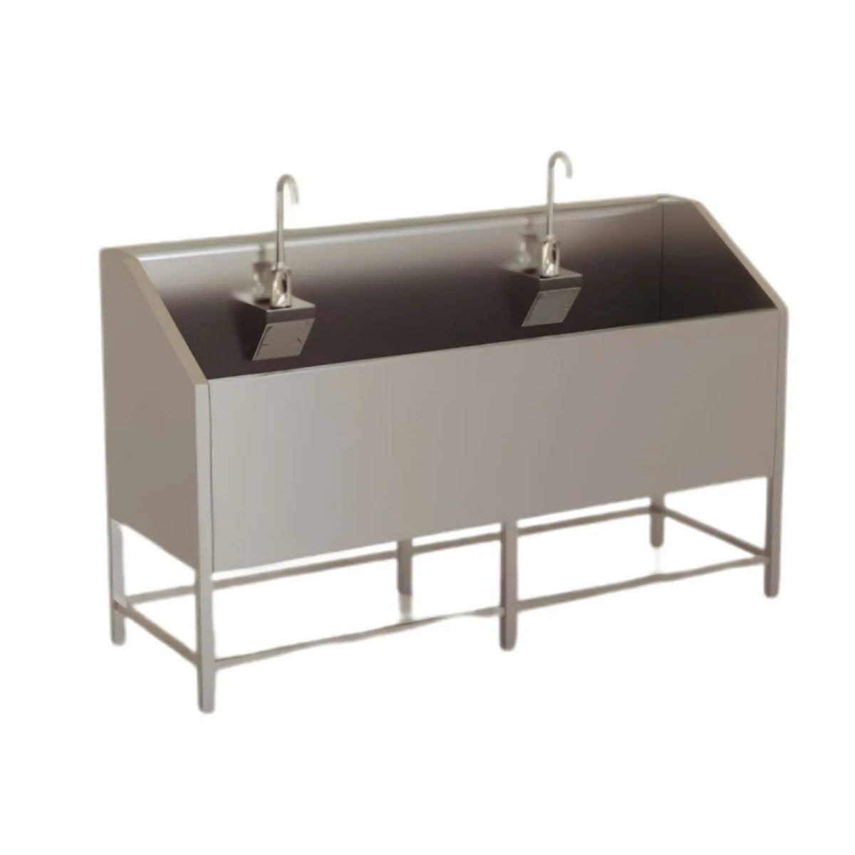 Tarja doble para lavado de instrumental Beracah Medica, tamaño 160x90x71cm, con dos compartimentos profundos para higiene médica.