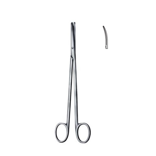 Tijera curva Metzenbaum de 15 cm de la marca Beracah Medica, con mango ergonómico y hoja afilada para cirugías.