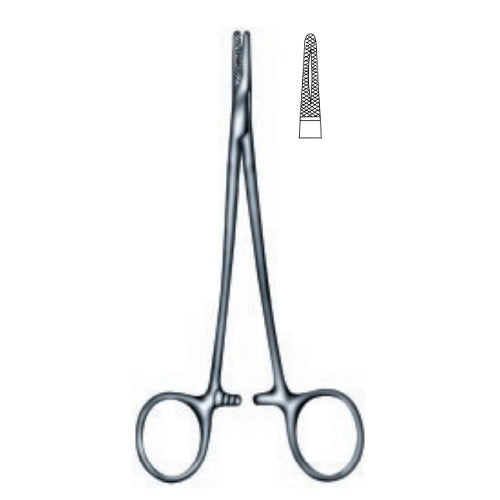Porta agujas Crile Wood de 15 cm de la marca Beracah Medica, con diseño en madera para almacenamiento seguro de agujas.