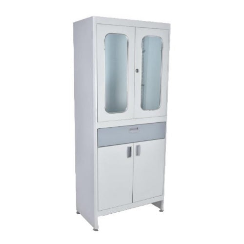 Vitrina doble grande MSI Beracah Medica con puertas de vidrio y estantes, diseñada para almacenamiento médico profesional.