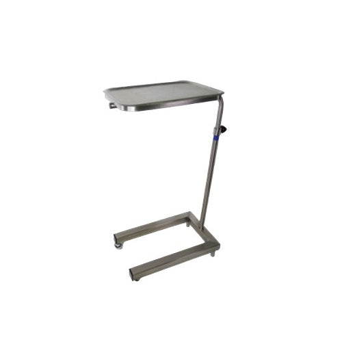 Mesa de Mayo de acero inoxidable con charola, ideal para procedimientos médicos, de la marca Beracah Medica, en ambiente clínico