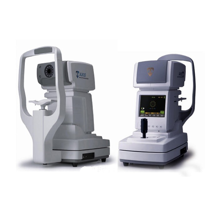 Autorefractómetro Beracah Medica con queratómetro, muestra pantalla y accesorios para mediciones oculares precisas.