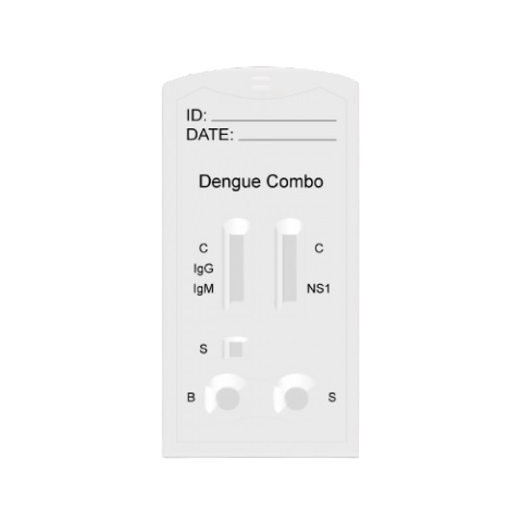 Prueba de detección de dengue combo de Beracah Medica, cassette con 25 pruebas para antígeno NS1 y anticuerpos IgG/IgM.