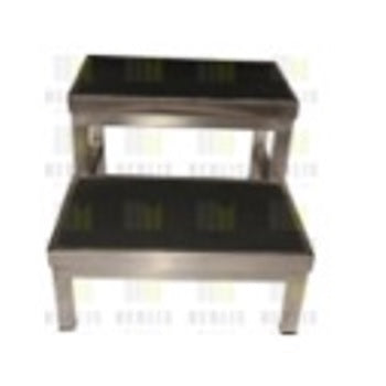 Escalera de dos peldaños de acero inoxidable MSI de 40x50x37cm, ideal para uso médico y profesional.
