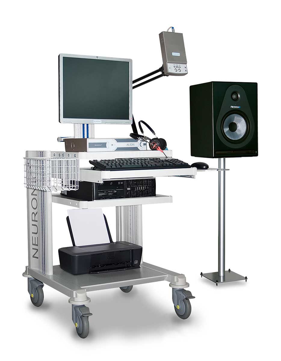 Electroaudiómetro Beracah Medica AUDIX 5 para PEA en neurología, muestra el equipo con pantalla y controles.