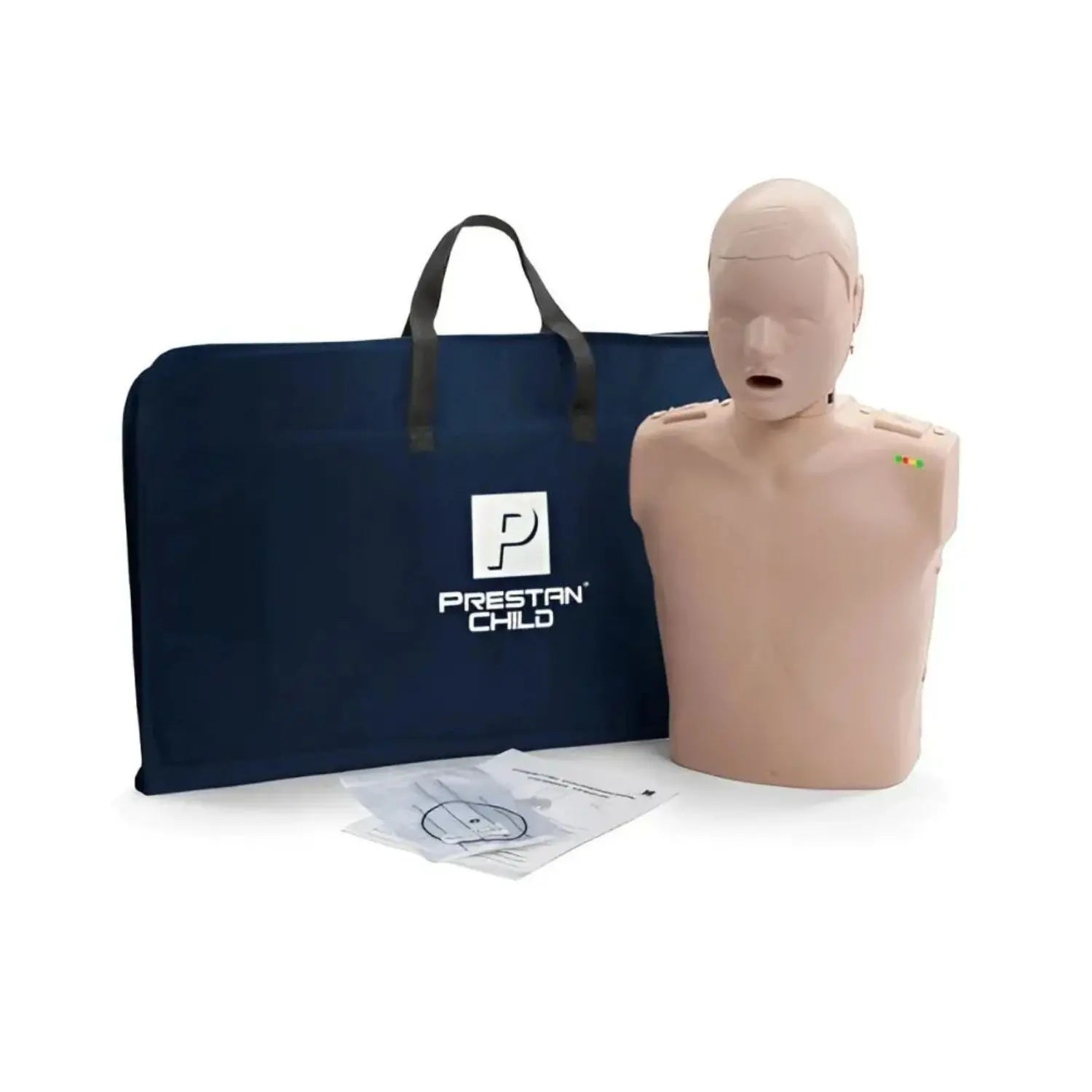 Maniquí para RCP infantil profesional de piel media de la marca Beracah Medica, con monitor de RCP, para entrenamiento y aprendizaje.