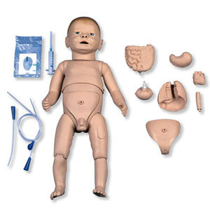 Maniquí para cuidado de recién nacido en simulador de inyecciones y venopunción de la marca Beracah Medica.