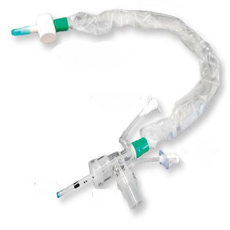 Sistema de succión cerrado para adulto Beracah Médica, 2 puertos, 14FR, 54 cm, en color verde.