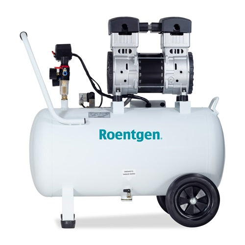 Compresor libre de aceite Beracah Medica RTG-602 de 2 HP y 60 litros, con motor y tanque de acero en vista lateral