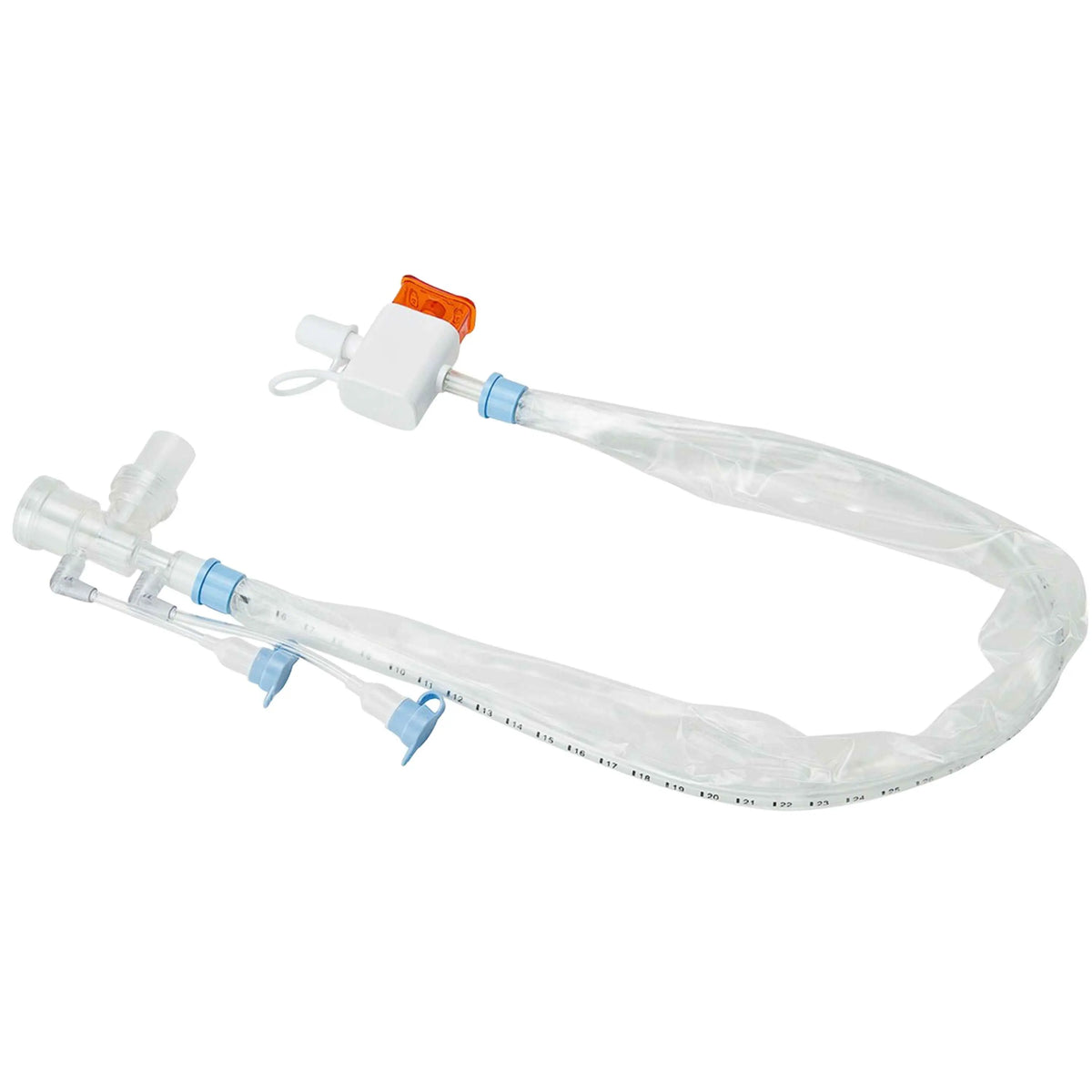 Sistema de succión cerrado para tubo endotraqueal adulto Beracah Médica, con puerto para MDI y irrigación, 16 FR, 54 cm de largo.