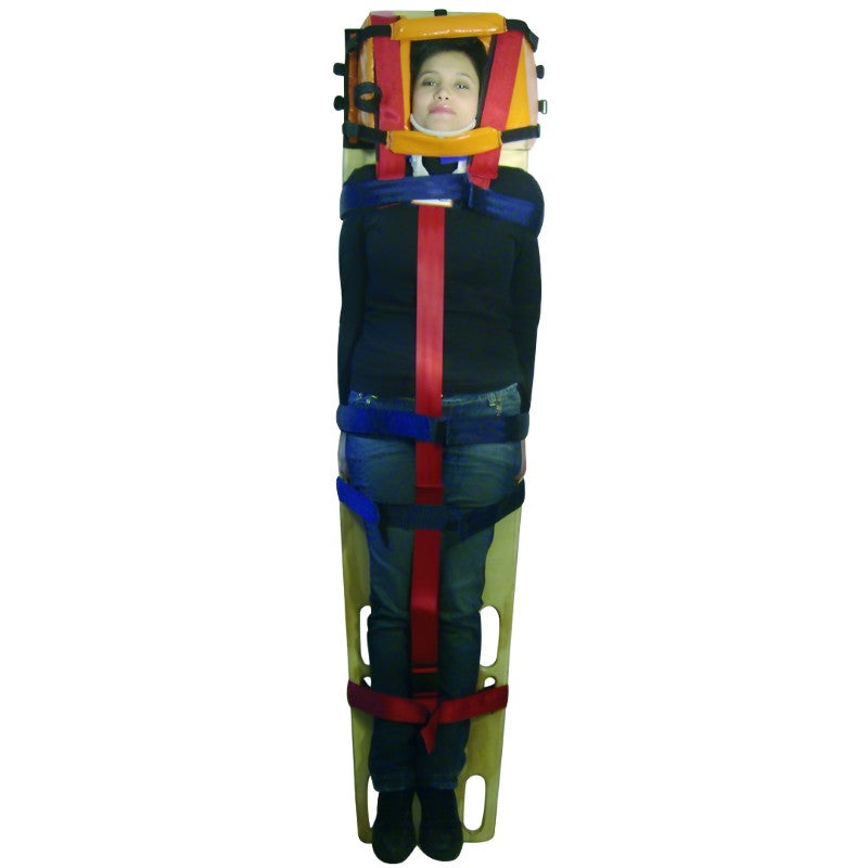 Camilla rígida de madera para inmovilización de adultos, ideal para emergencias médicas, en color natural, marca Beracah Médica