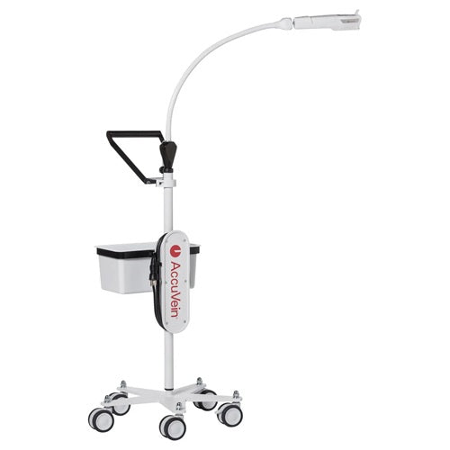 Venoscopio autoamplificado Beracah Medica para localización de venas, base rodable para Accuvein AV500, en uso en entorno médico