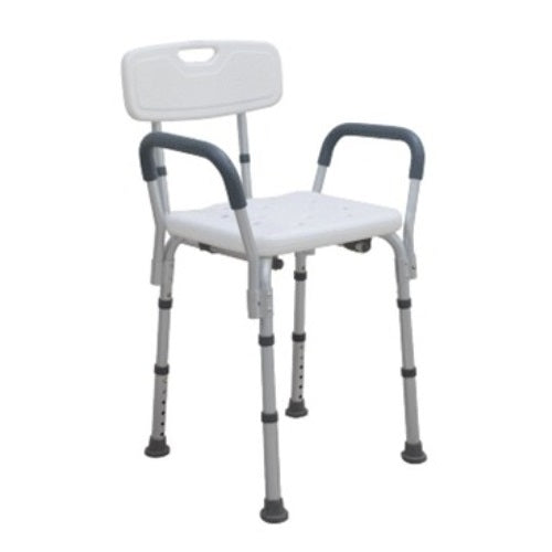 Silla de ducha de aluminio ajustable en altura con 6 niveles y capacidad para 110 kg, ideal para bancos de ducha Beracah Medica